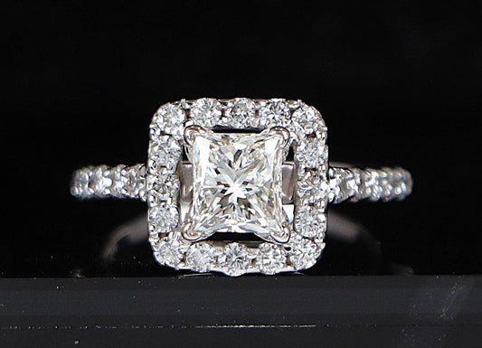0.90ct Rectangular Modified Brilliant Diamond Halo Engagement Ring — GIA Certified, 14k White Gold