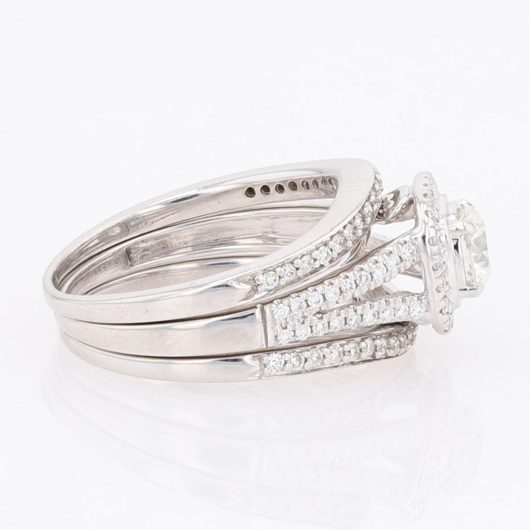 0.87ct Round Brilliant Diamond Halo Wedding Set — GIA Certified, 14k White Gold