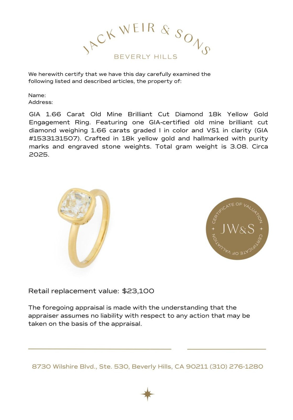 1.66ct Old European Cut Diamond Art Deco Ring — GIA Certified, Platinum