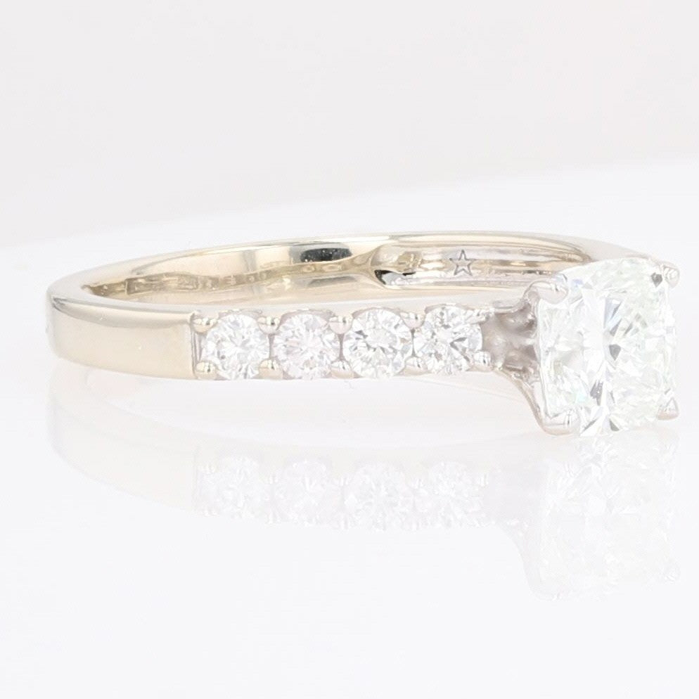 1.36ct Cushion Diamond Solitaire with Accents Ring — GIA Certified, 14k White Gold