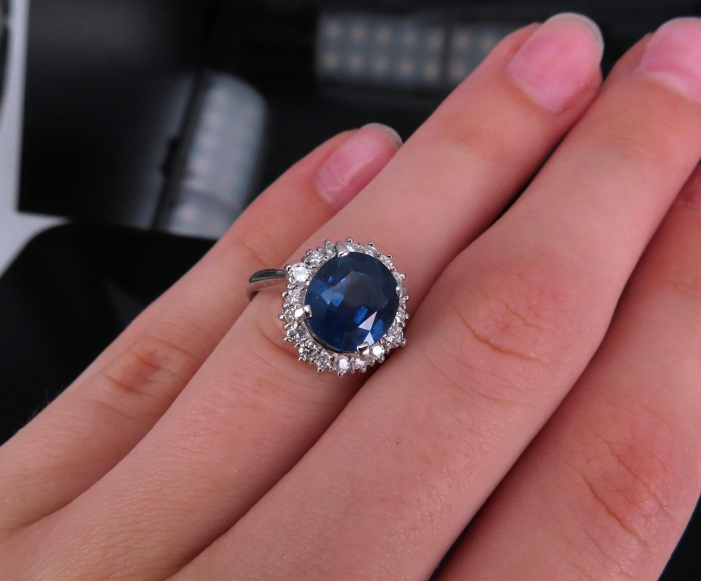 4.06ct Oval Diamond Sapphire Halo Ring — GIA Certified, 14k White Gold
