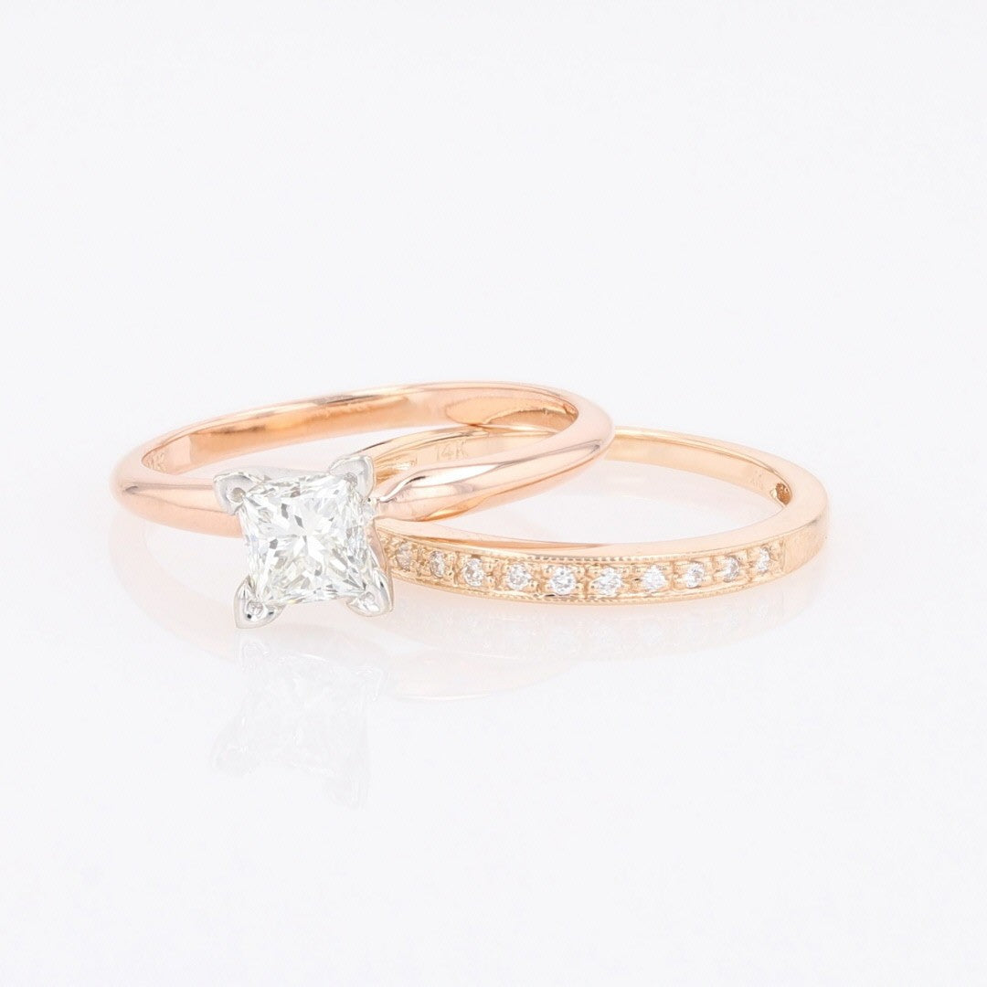 0.81ct Princess Diamond Solitaire with Accent Ring — GIA Certified, 14k Rose Gold