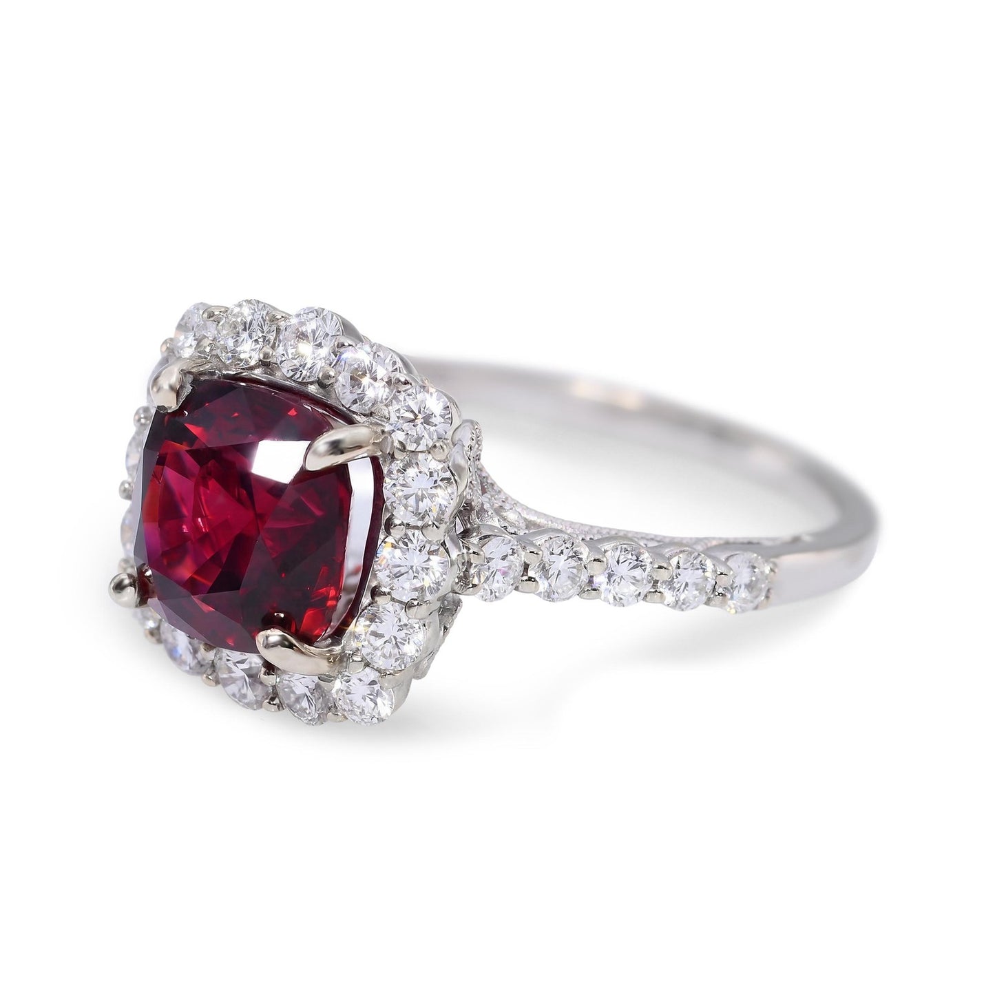 2.66ct Cushion Red Spinel Diamond Ring — GIA Certified, 18k White Gold
