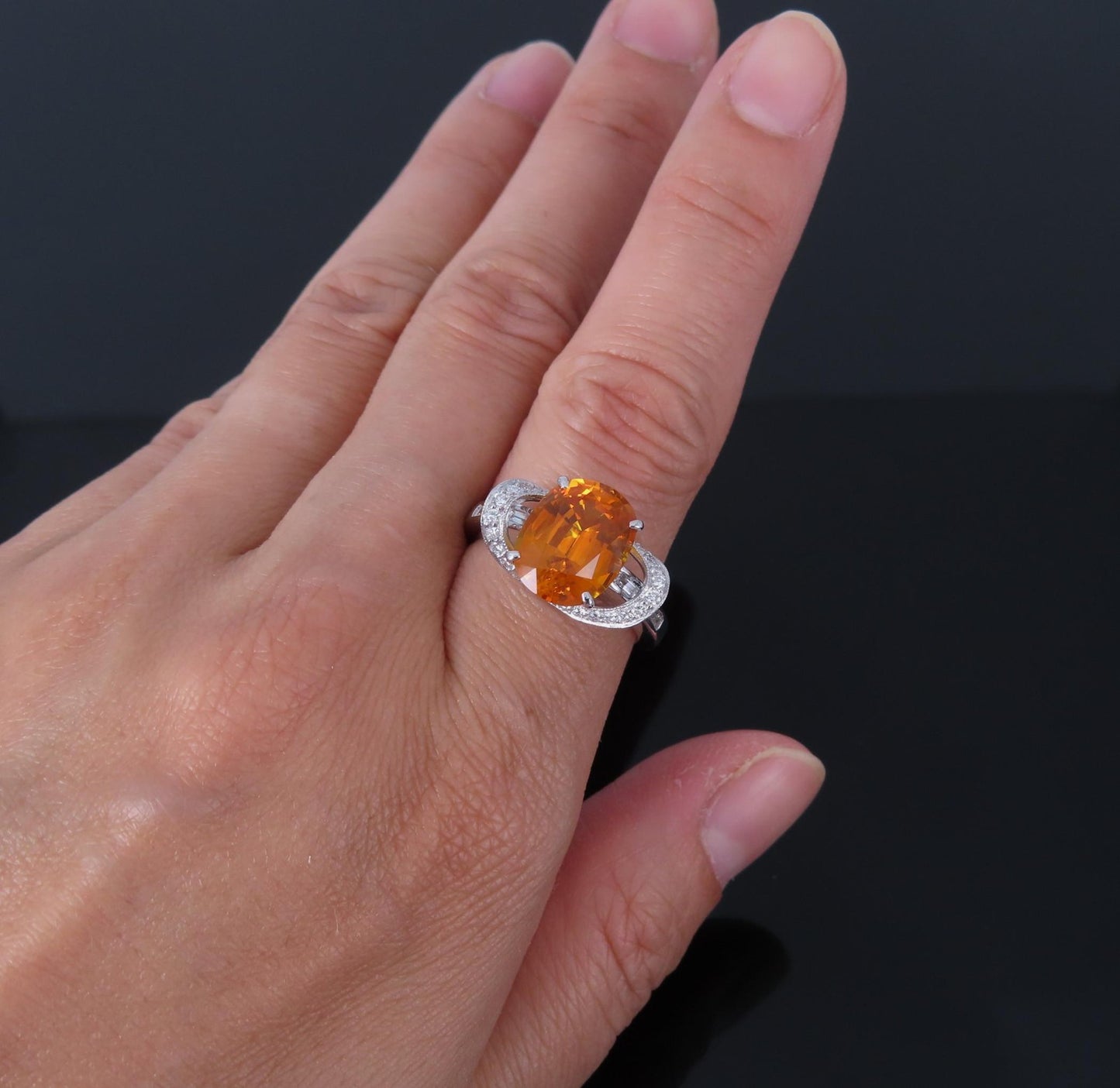 4.49ct Cushion Cut Vivid Orange Sapphire & 0.51ct Diamond Ring — GIA Certified, Platinum