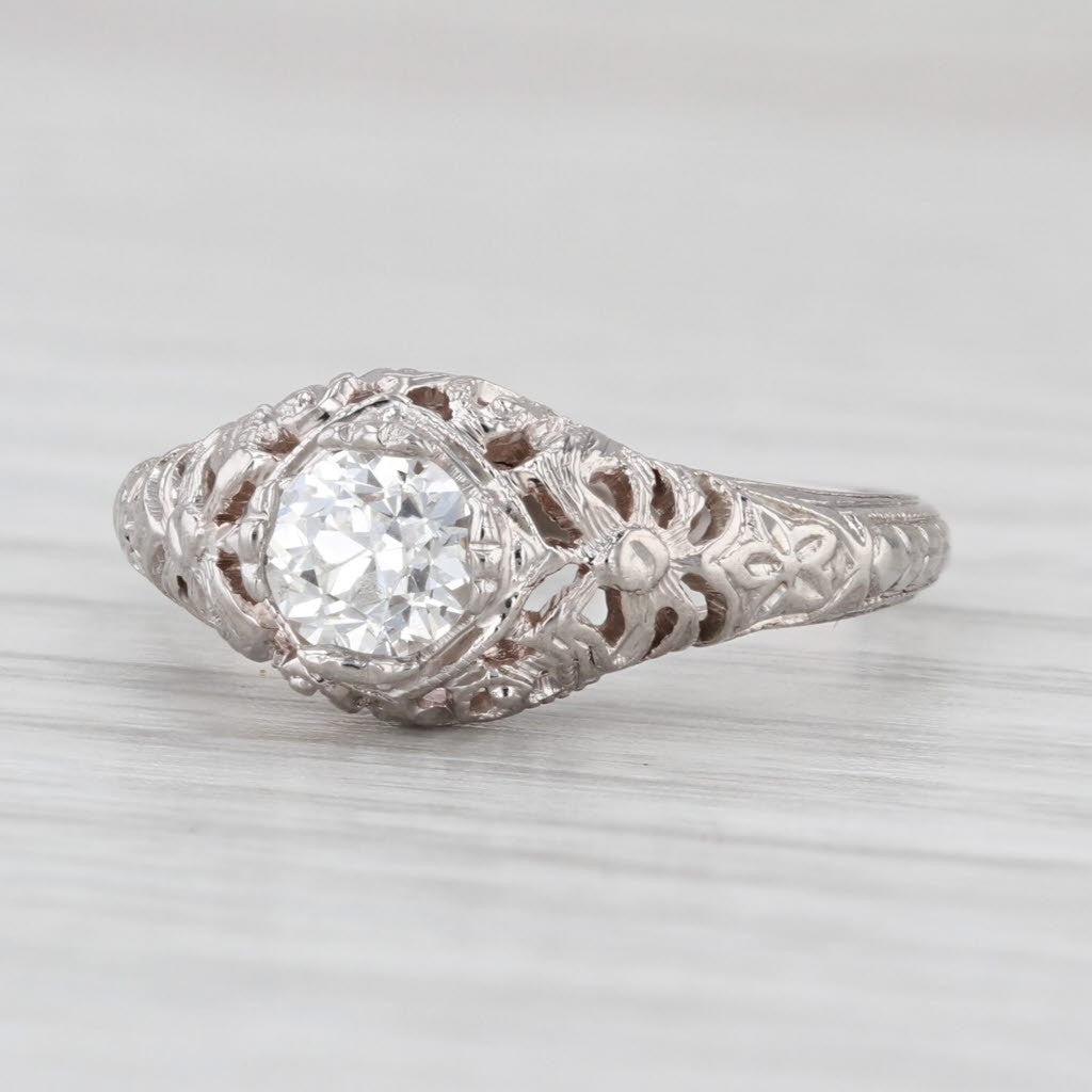 0.47ct Round Brilliant Diamond Halo Engagement Ring — GIA Certified, 14k White Gold