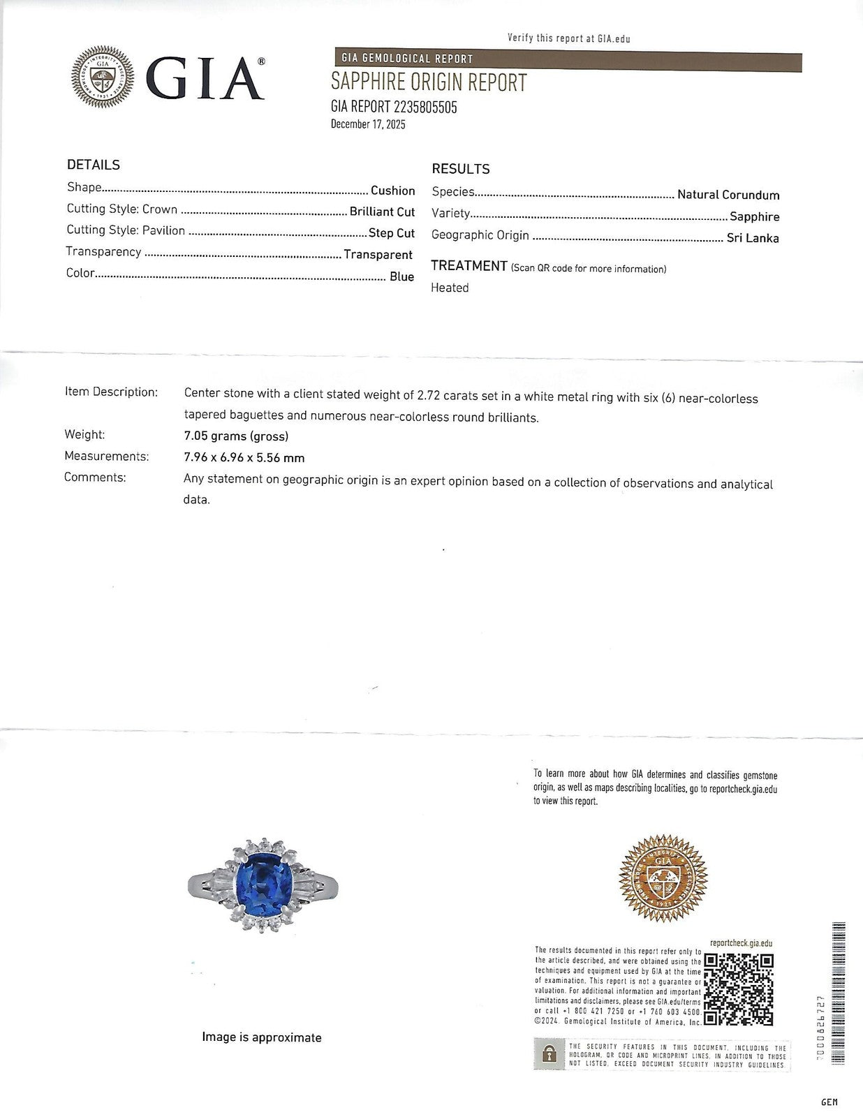 2.72ct Cushion Cut Ceylon Sapphire & 0.55ct Diamond Ring — GIA Certified, Platinum