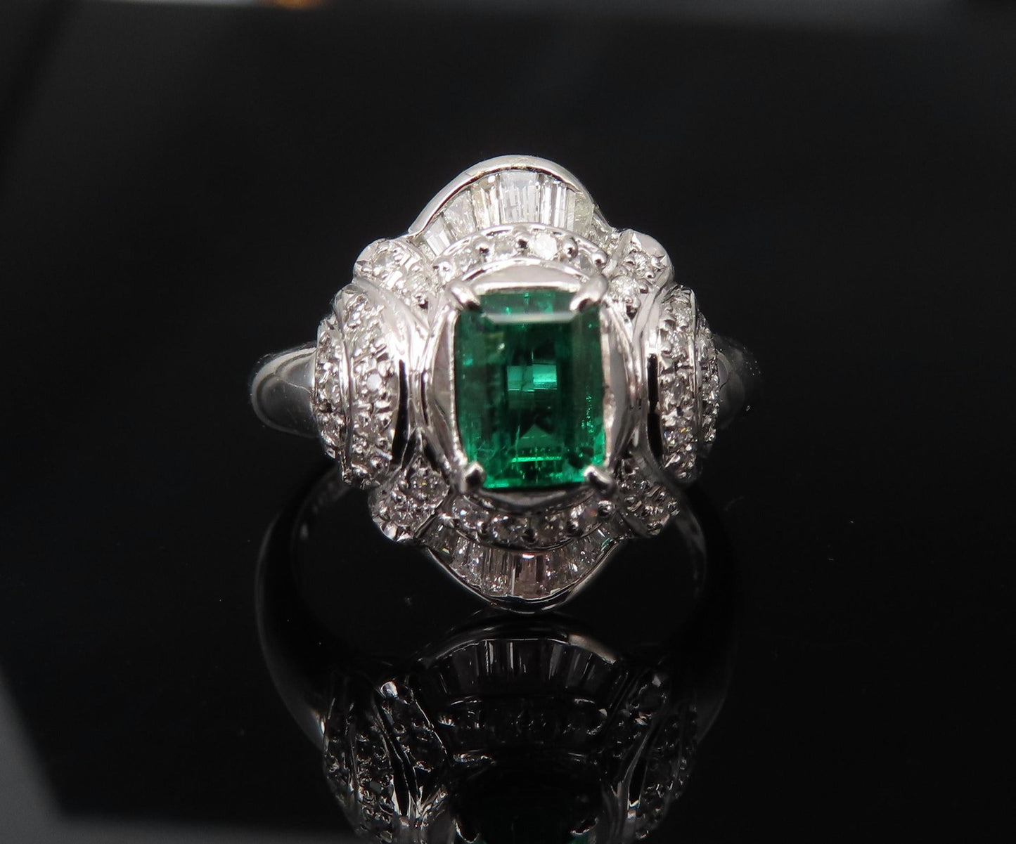 0.61ct Emerald Cut Colombian Emerald & 0.32ct Diamond Ring — GIA Certified, Platinum